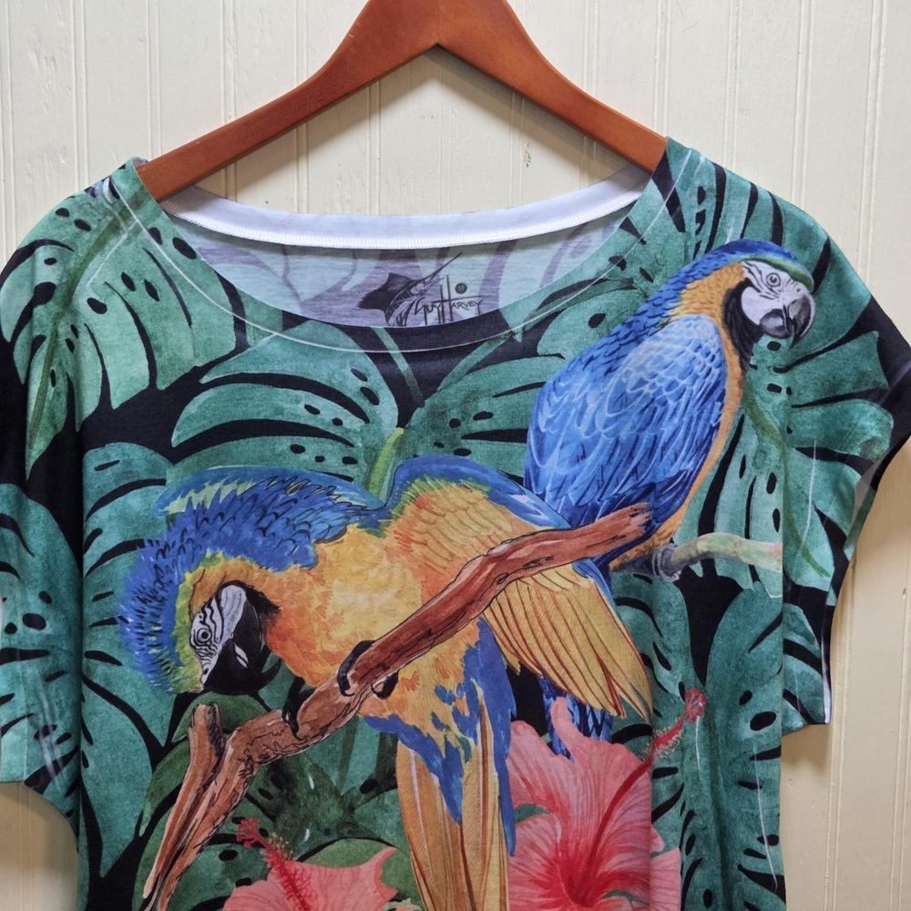 Guy Harvey Shirt Womens Medium Multicolor Tropical Parrot Dolman Tee Top